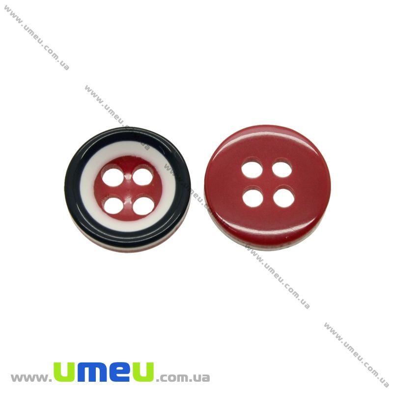 Гудзик пластиковий Круглий Смугастий, 11,5 мм, Чорно-червоний (PUG-021416)