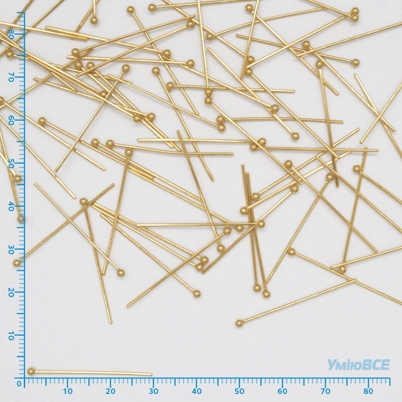 Гвоздики з кулькою з нерж. сталі, 30 мм, Покриття 24 kt (STL-056231)