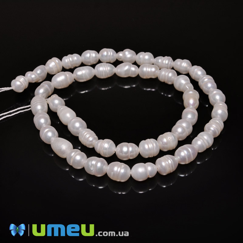 Намистини натуральні річкові Перли молочні Рис, 7-8х5-6 мм (36 см) (BUS-049683)