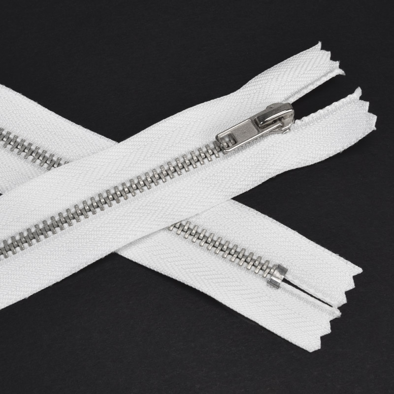 Молния брючная металлическая неразъемная, 18 см, Тип 4, Белая, Серебро (ZIP-060429)