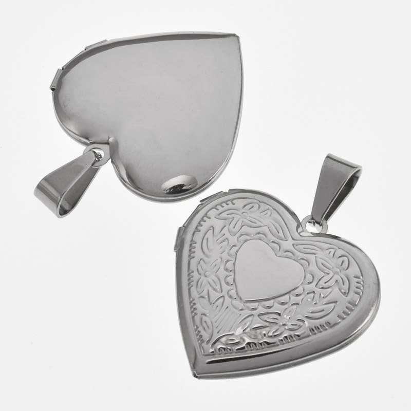 Медальон Сердце с узором из нержавеющей стали, 29х29х7 мм, Темное серебро (STL-061286)