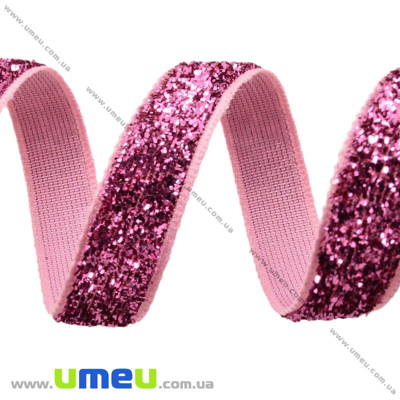 Стрічка оксамитова з люрексом, 10 мм, Малинова (LEN-027258)