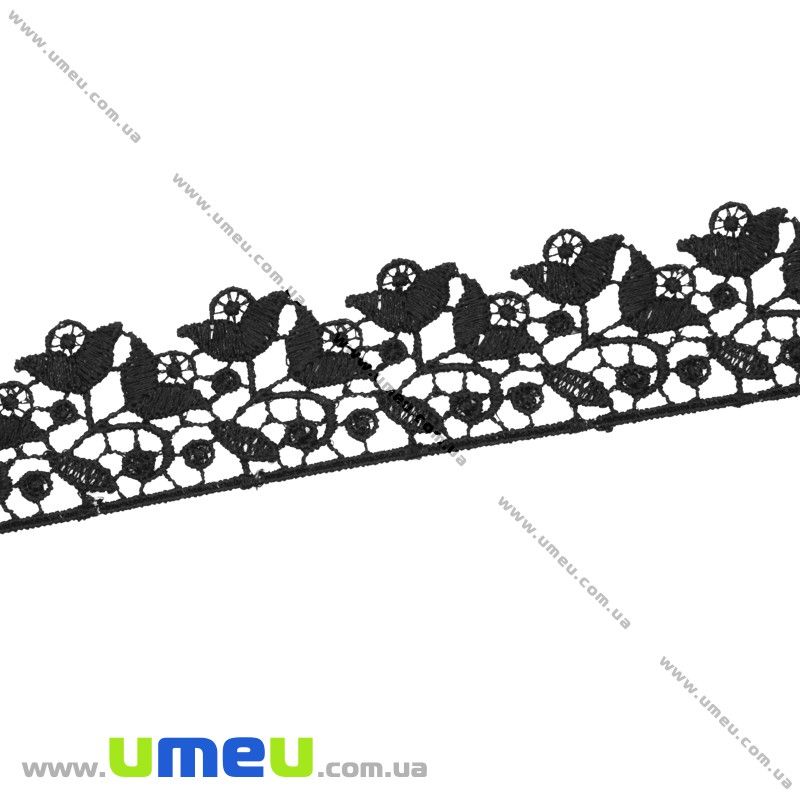 Кружево плетеное Тюльпаны, 32 мм, Черное (LEN-011886)