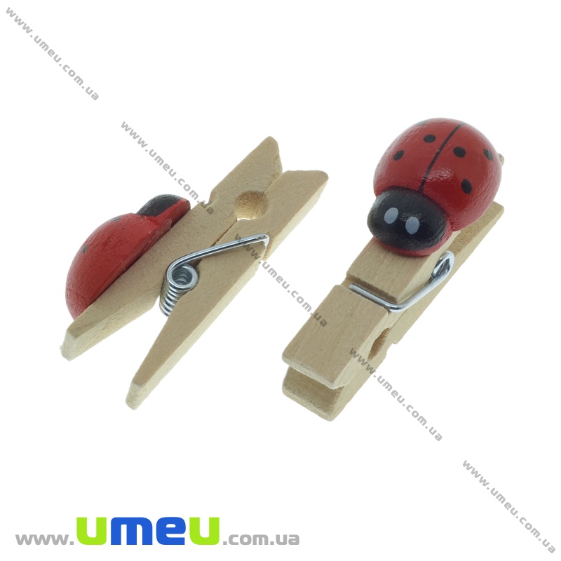 Декоративна прищіпка Божа корівка, 35х15 мм, Червона (DIF-034574)