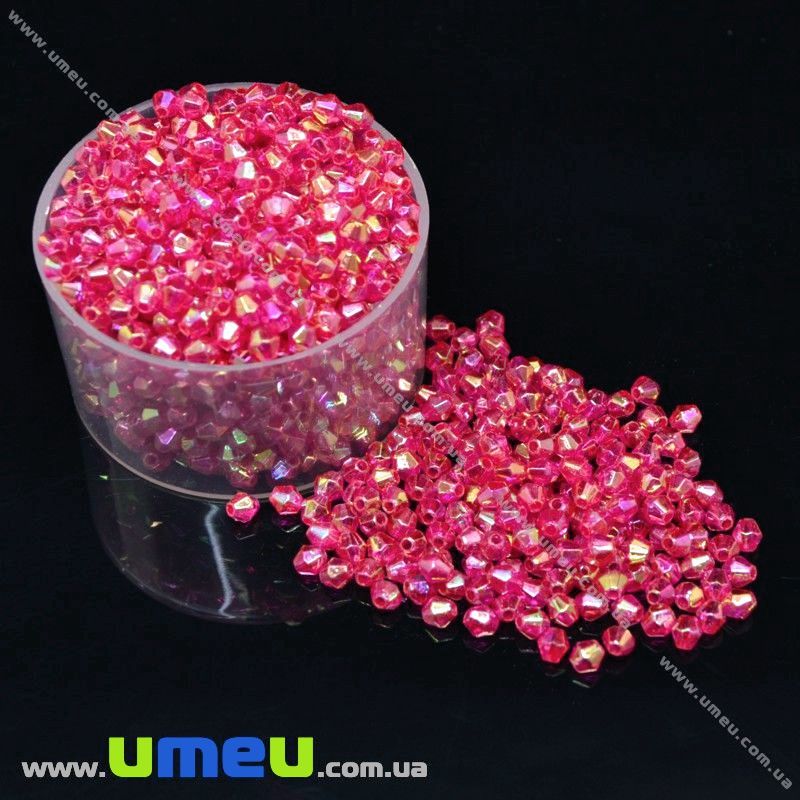 Бусины акриловые Биконусы, 4х4 мм, Малиновые АВ (BUS-037186)
