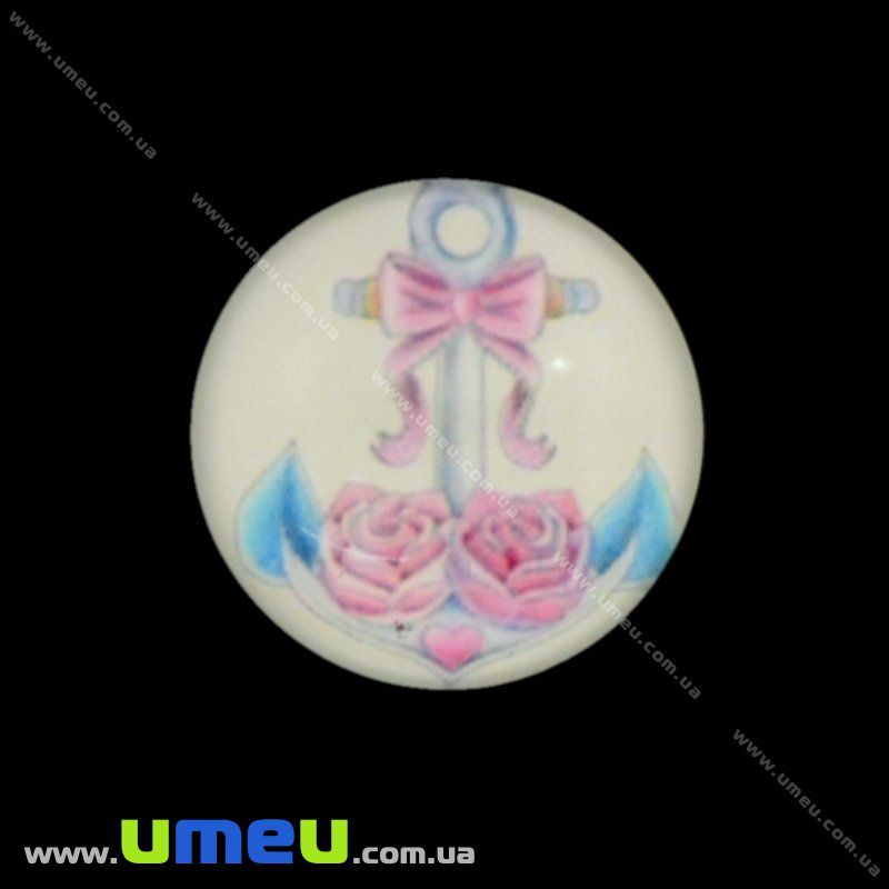 Кабошон стекл. с принтом Морской якорь, 16 мм, Круглый (KAB-017679)