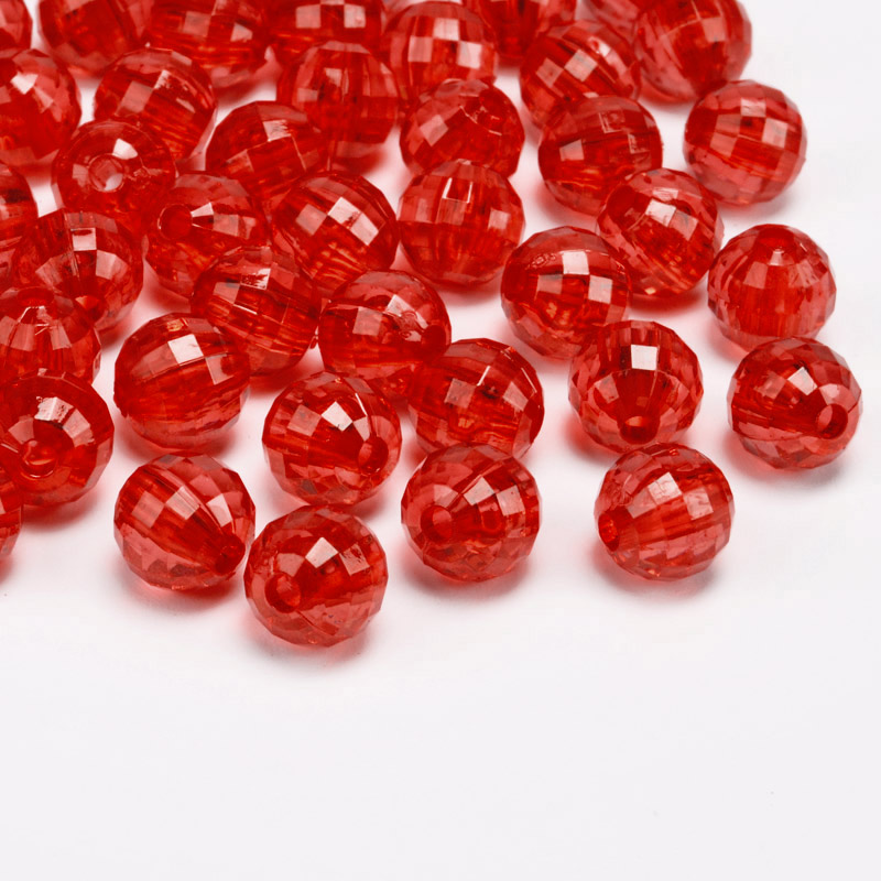 Намистини акрилові, Круглі грановані, 8 мм, Червоні (BUS-054512)
