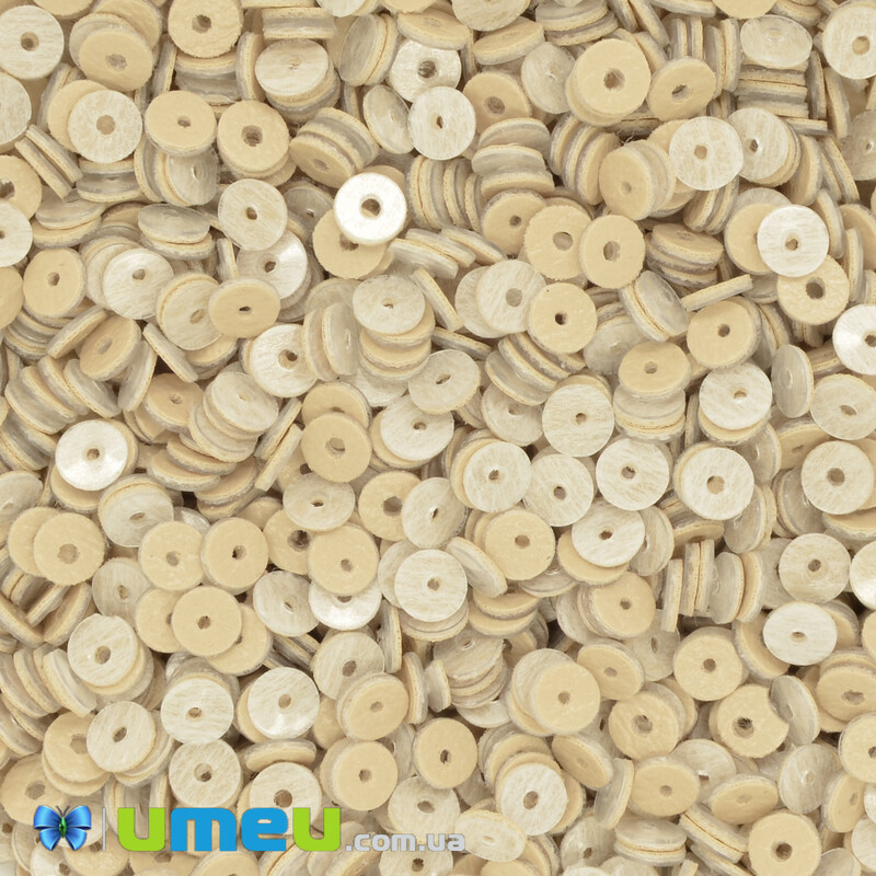 Паєтки Індія круглі плоскі, 4 мм, Бежево-молочні (PAI-042004)