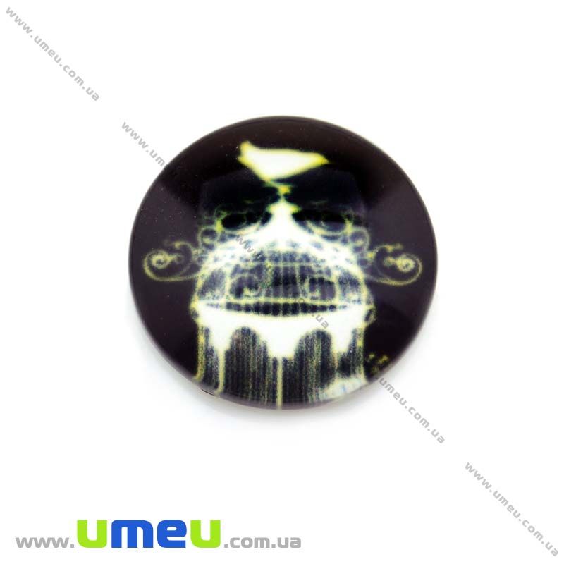 Кабошон стекл. с принтом Клетка, 18 мм, Круглый (KAB-013672)