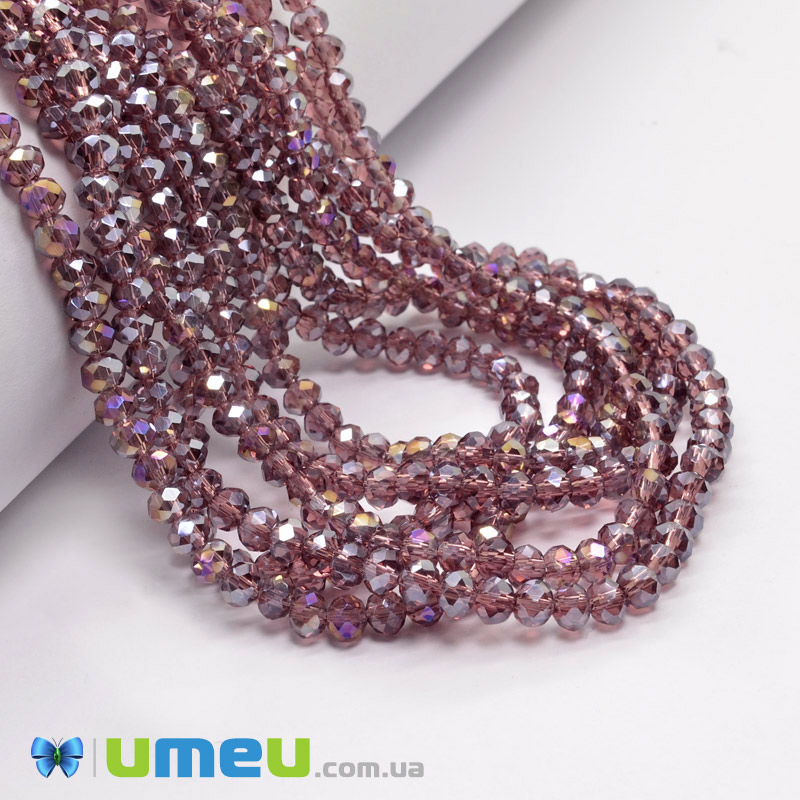 Бусины рондели, 4х3 мм, Аметистовые АВ (BUS-049083)