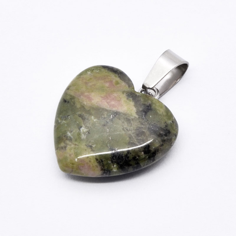 Подвеска Сердце, Натур. камень Унакит, 20х20 мм (POD-054333)