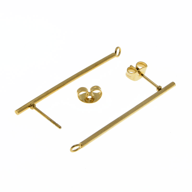 Пусети з нерж. сталі із заглушками, 37,5х12,5 мм, Золото (STL-055278)