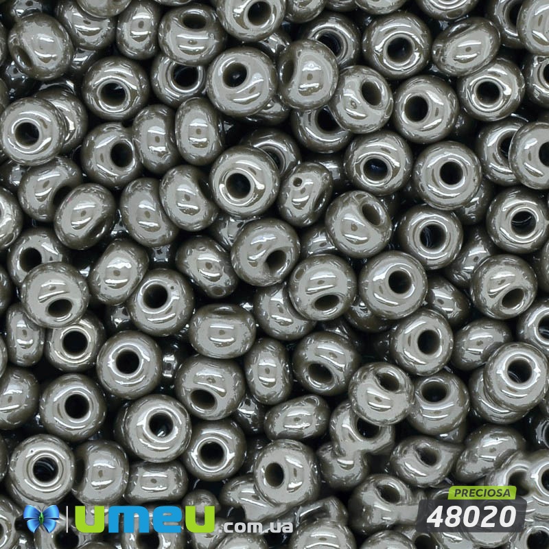 Бісер чеський 6/0, №48020, Сірий, Перламутровий (BIS-024368)
