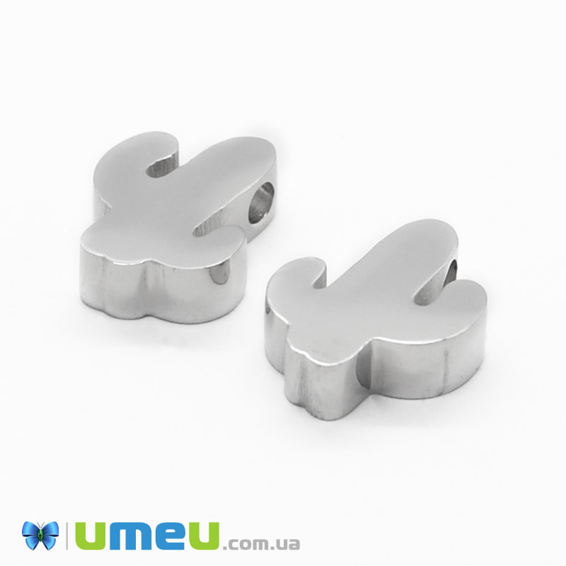 Бусина из нержавеющей стали Кактус, 10х8 мм, Темное серебро (STL-044596)