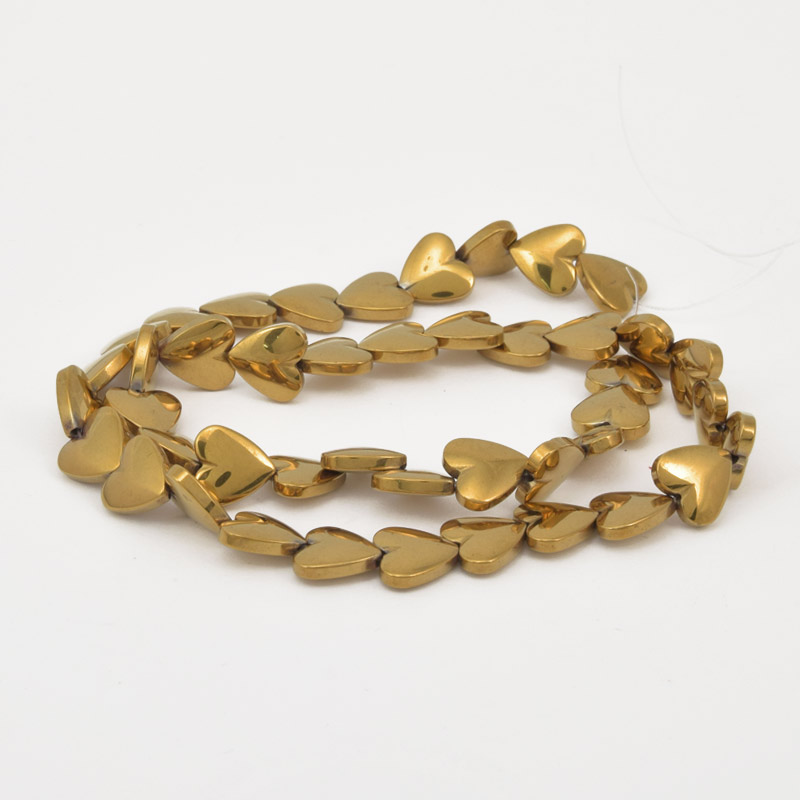 Бусины Гематит, Нат. камень, Сердце, 10х10х3 мм, С покрытием, Золотистые (BUS-057819)