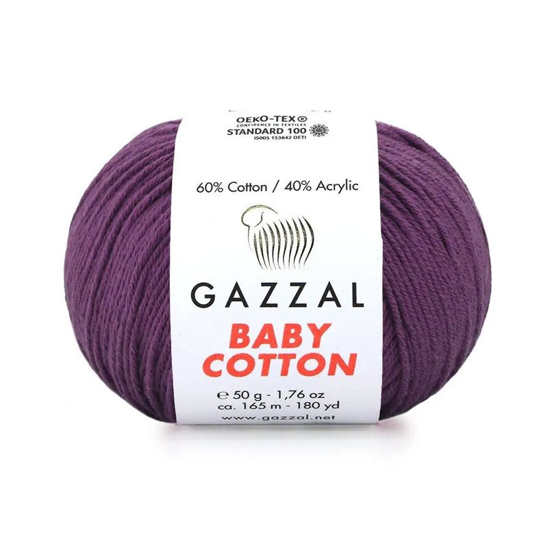 Пряжа Gazzal Baby Cotton №3441, 50 г, 165 м, Сиреневая (YAR-060768)
