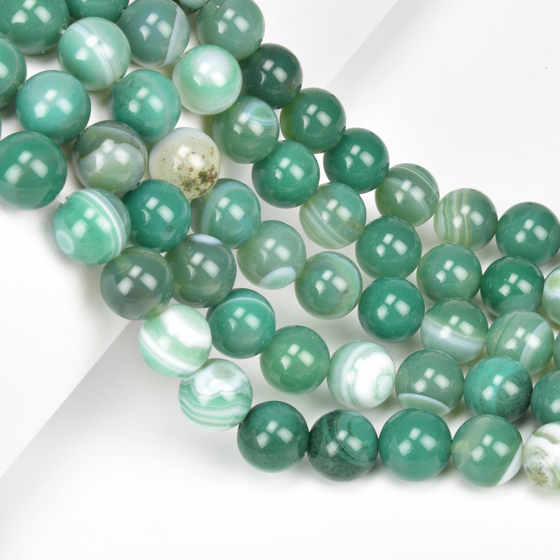 Бусины Агат зеленый, Натур. камень, 10 мм, 38 см, Круглые (BUS-049746)