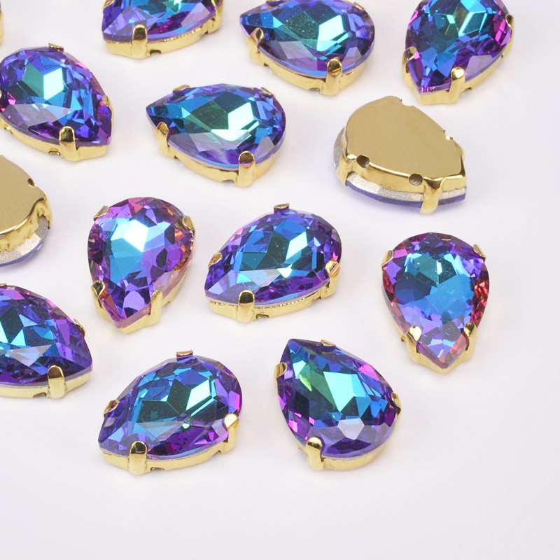 Шатон капля 14х10 мм, Золото, Сине-фиолетовый (KAB-052927)