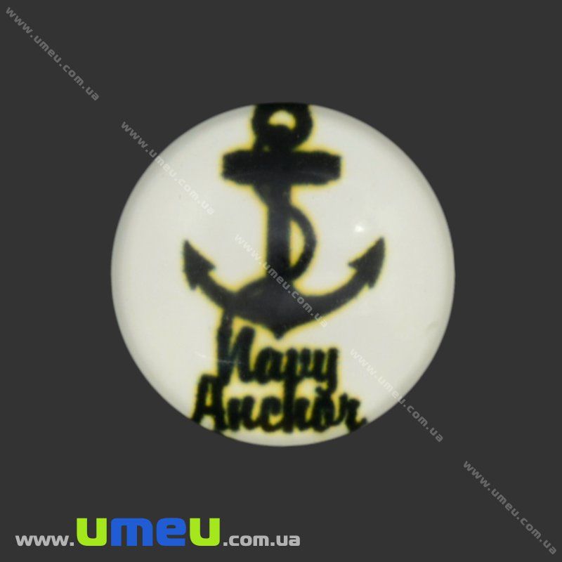 Кабошон стекл. с принтом Морской якорь, 16 мм, Круглый (KAB-017682)