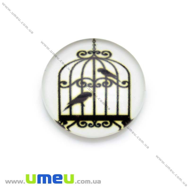 Кабошон стекл. с принтом Птичка, 18 мм, Круглый (KAB-013670)