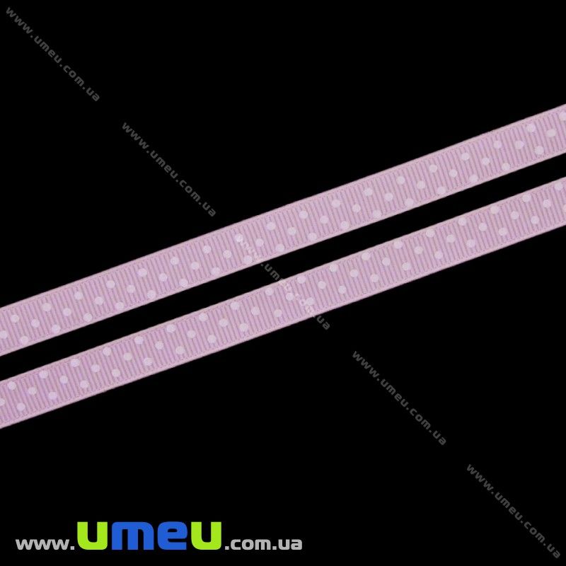 Репсовая лента в горошек, 10 мм, Розовая светлая (LEN-022438)