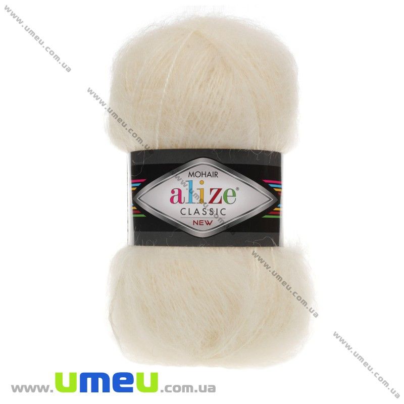 Пряжа Alize Mohair Classic 100 г, 200 м, Кремовая 01 (YAR-029589)