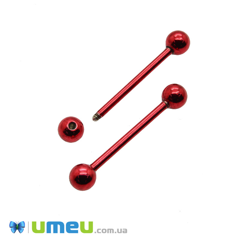 Сережка штанга для пірсингу з нерж. сталі, 29х5 мм, Червона (OSN-048052)