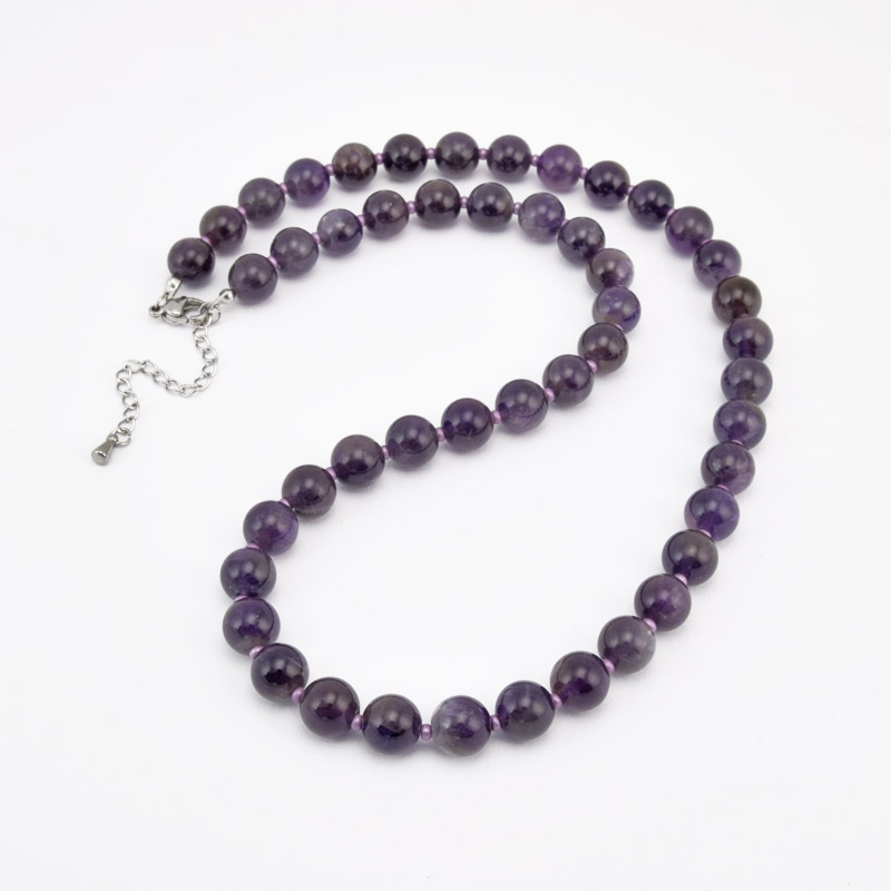 Кольє Аметист, Натур. камінь, 47 см, Нерж. сталь (BUS-058753)