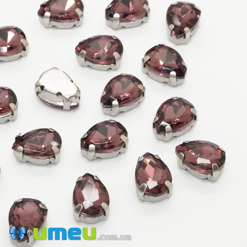 Шатон крапля 14х10 мм, Темне срібло, Фиолетово-коричневий (KAB-052591)