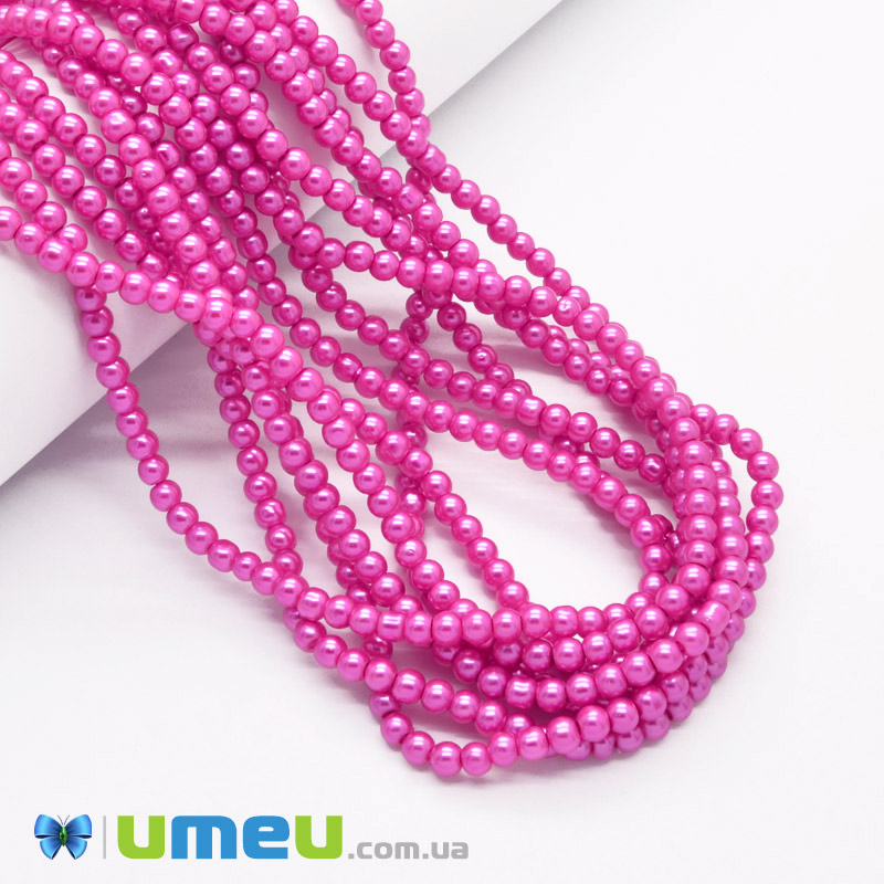 Бусины стеклянные Жемчуг, 4 мм, Розовые, Круглые (BUS-048820)