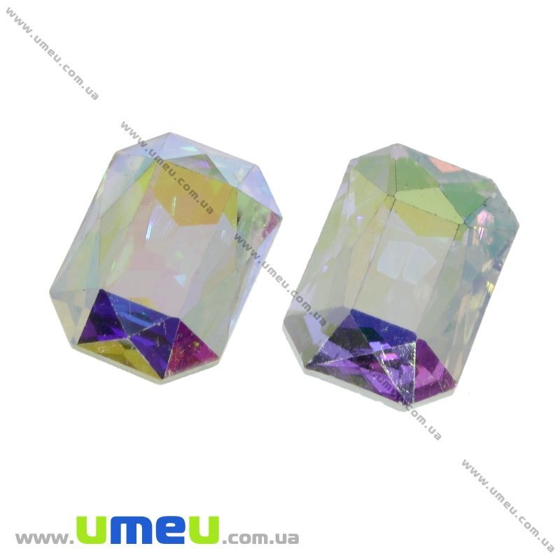 Риволі скляний (2 сорт), Прямокутний гранований, 18х13 мм, Білий АВ (KAB-021977)