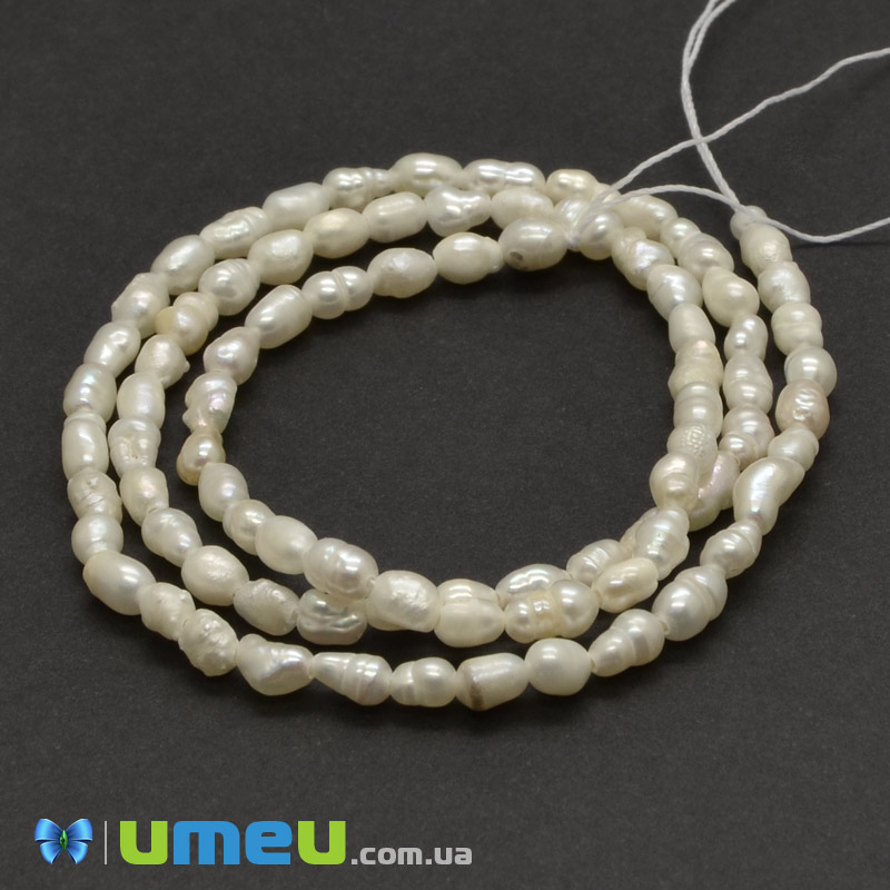 Бусина натуральный камень Жемчуг речной молочный Рис, 3-5x2-3 мм (BUS-039400)