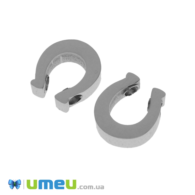 Бусина из нержавеющей стали Подкова, 10х9 мм, Темное серебро (STL-039033)
