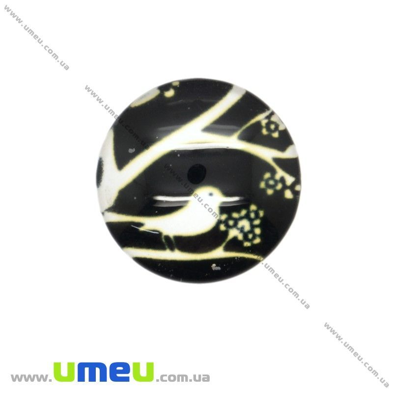 Кабошон стекл. с принтом Птичка, 18 мм, Круглый (KAB-019938)