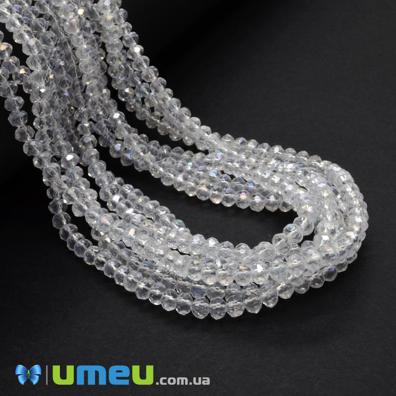 Бусины рондели, 4х3 мм, Прозрачные АВ (BUS-049070)