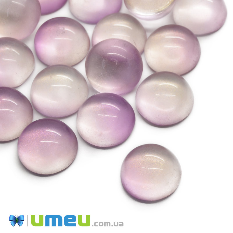 Кабошон скляний, 14 мм, Золотисто-бузковий (KAB-050683)