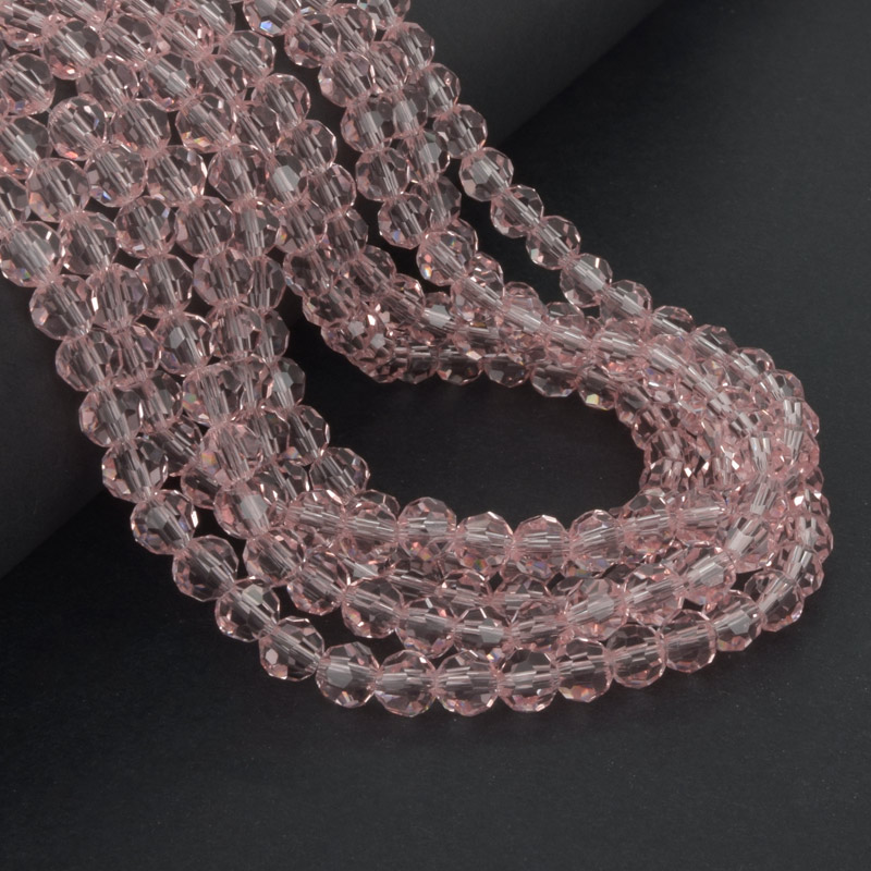 Бусины круглые граненые, 6 мм, Розовые (BUS-057323)