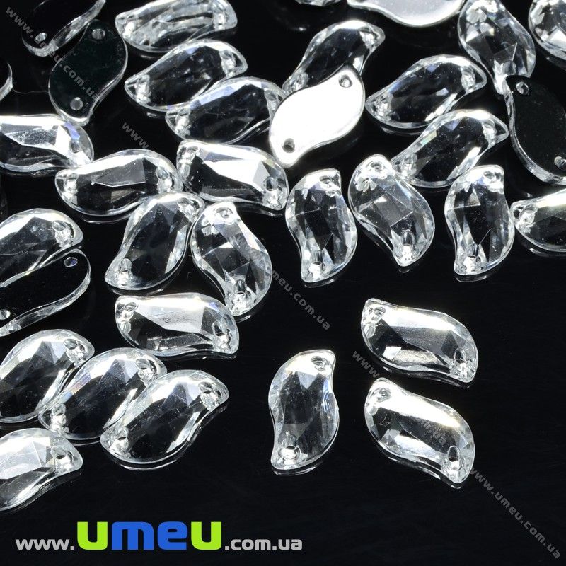 Пришивной кристалл пласт. Волнистый граненый, 12х6 мм, Белый (KAB-030622)