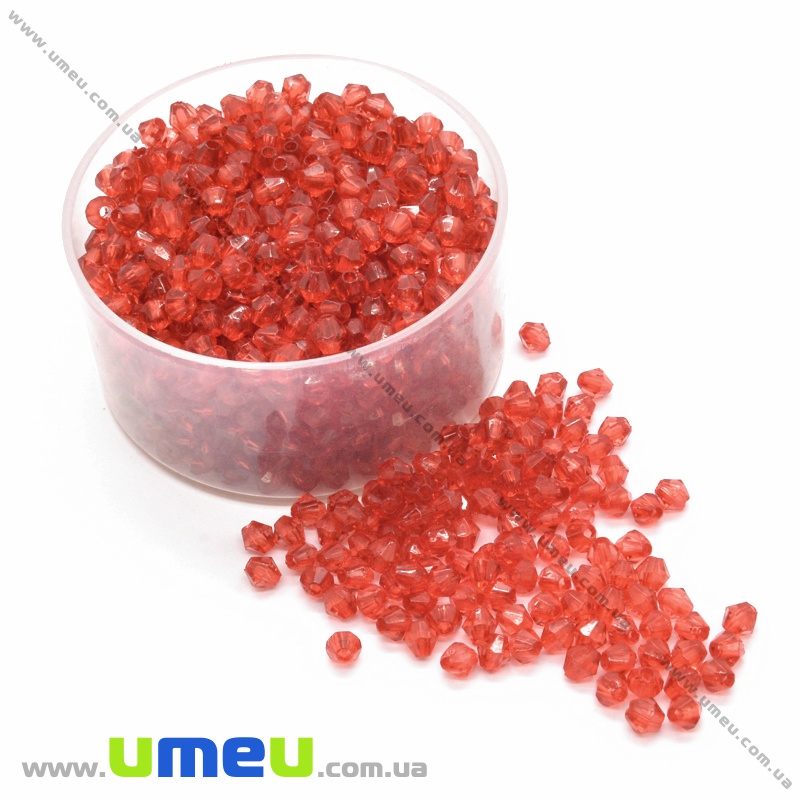 Намистина акрилова Біконус, 4х4 мм, Червона (BUS-035050)