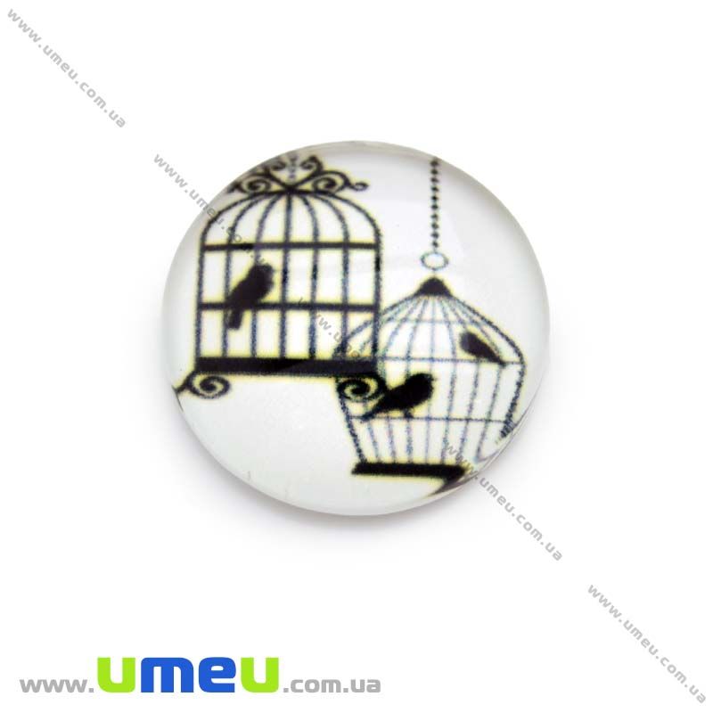 Кабошон стекл. с принтом Клетка, 18 мм, Круглый (KAB-013664)