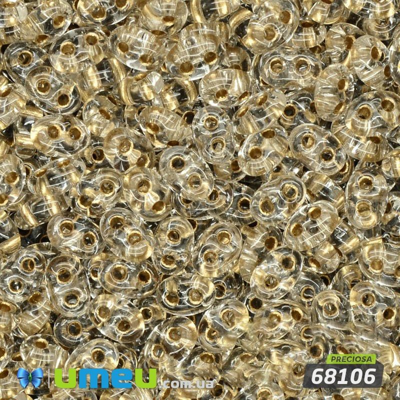 Бисер чешский Twin (Твин) №68106, 2,5х5 мм, Прозрачно-золотистый прокрашенный (BIS-026291)