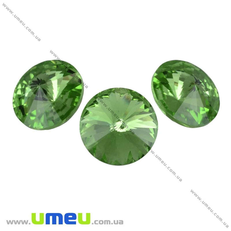 Риволи стеклянный, Круглый граненый, 14 мм, Салатовый (KAB-010076)