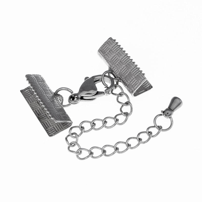 Замок-карабін із нерж. ст. із затискачами 15х7 мм, Темне срібло (STL-055766)