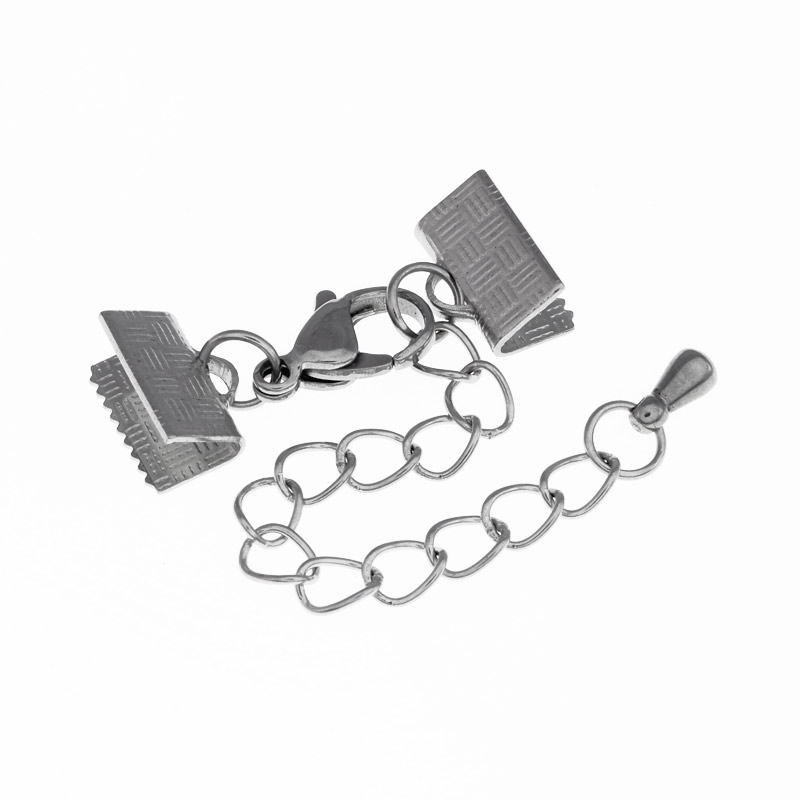 Замок-карабін із нерж. ст. із затискачами 10х7 мм, Темне срібло (STL-055764)