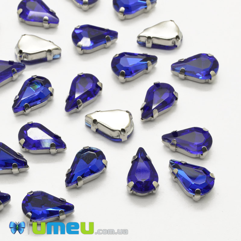 Шатон капля 10х6 мм, Темное серебро, Синий (KAB-040650)