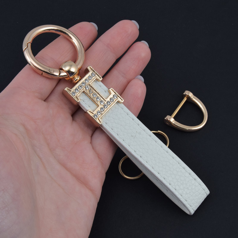 Брелок, 13х3 см, Белый, Натуральная кожа, Золото (OSN-058503)