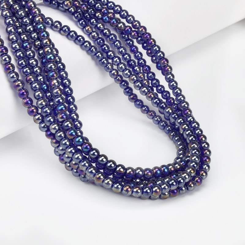 Намистини скляні прозорі, 4,5 мм, Круглі, Сині АВ (BUS-057251)