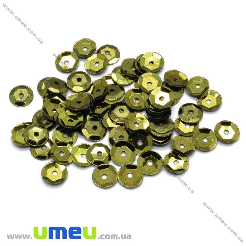 Пайетки Китай круглые граненые, 6,5 мм, Оливковые (PAI-013121)