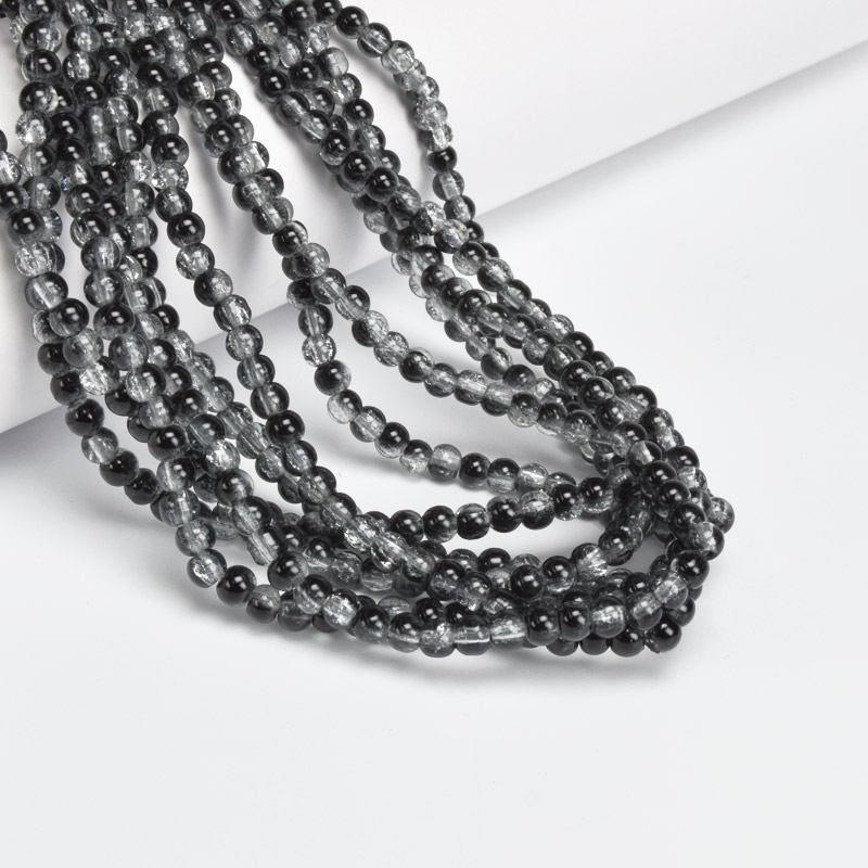 Бусины стеклянные Битое стекло, 4 мм, Черно-прозрачные (BUS-057183)