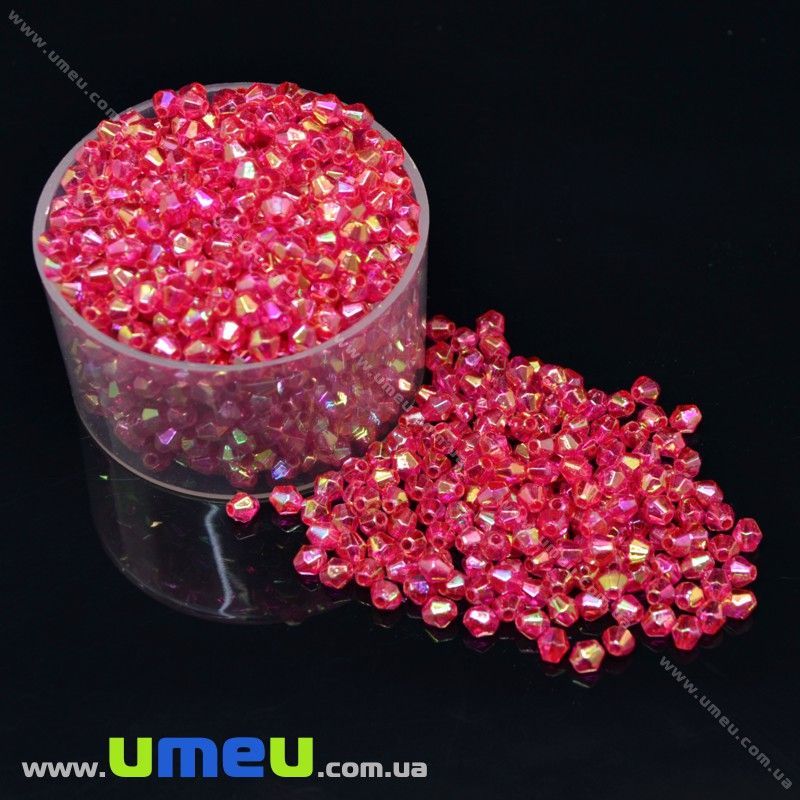 Бусины акриловые Биконусы, 4х4 мм, Красные АВ (BUS-018065)